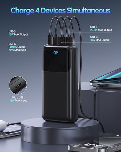 Portable Charger Power Bank 50000mAh, PD 30W and QC 4.0 Fast Charging - color: BLACK