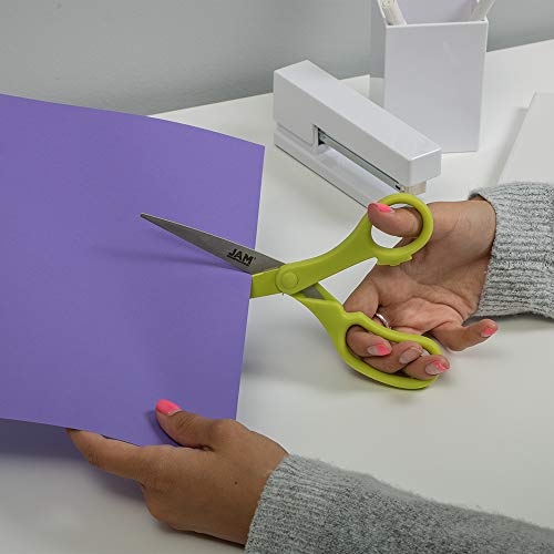 JAM PAPER Multi-Purpose Precision Scissors - 8 Inch - Neon Lime Green - Ergonomic Handle & Stainless Steel Blades - Sold Individually - color: Lime Green, size: Standard (8 Inch)