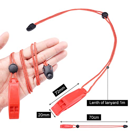 CooBigo 4Pcs Emergency Whistles, Loud Shrill Safety Whistle with Reflective Lanyard for Climbing Hiking Camping Boat Kayak - color: 4pcs Red Whistle