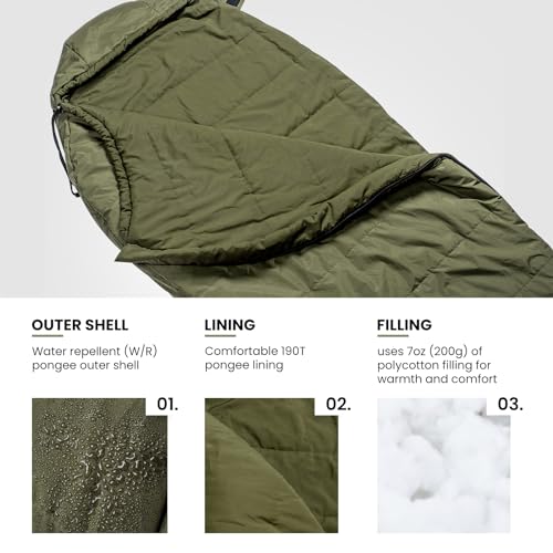 OneTigris Bushcrafter’s Sleeping Bags, Mummy Sleeping Bag for Camping Hiking Backpacking, Survival Gear - color: OD Green