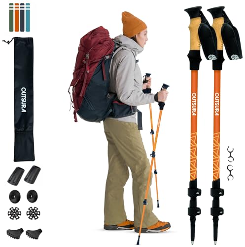 Outsura Carbon Fiber Hiking Stick 2 Pack – Professional Grade, Collapsible Trekking & Walking Sticks for Hiking - color: Sunset Orange