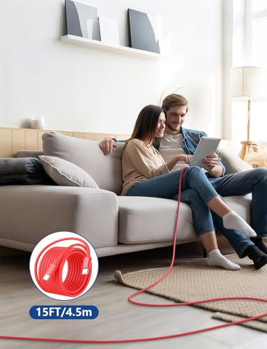 15FT USB C to USB C Cable, Long 60W USBC to USBC Cord Fast Charging | Extra Long Type C to Type C Cable for iPhone 17 16 15 Pro Plus Pro Max,Galaxy S26/S25/S24,iPad Pro/Air,MacBook Pro/Air, Red - color: Red, size: 15ft