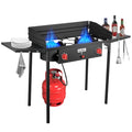 Bestfire 2 Burner Propane Stove, 150,000 BTU High Pressure Camping Burner | with Windscreen, Side Shelves, Removable Legs, CSA Certified for Outdoor BBQ Backyard Cooking - style: 2 burner with windpanel