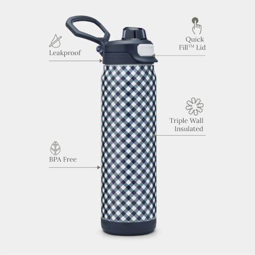 ZULU Powerfill Pro 32oz Stainless Steel Sip or Chug Water Bottle, Checkmate Navy - color: Dark Navy, style: 32oz