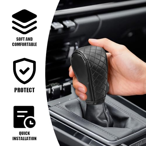 Leather Car Gear Shift Knob Cover, Car Shifter Cover, Anti-Slip Dust Waterproof Gear Shifter Stick Protector, Auto Automatic Shift Knob Handle Protector for Most Vehicles (Black) - color: Black