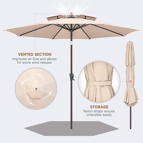 Patio Umbrella Outdoor with Tilt, 2 Tiers, 9 ft Beige - color: Cream