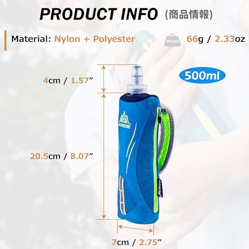 Azarxis TPU Soft Flask Collapsible Water Bottles BPA-Free 250ml 350ml 500ml for Hydration Vest Pack Running Hiking Cycling Climbing - color: A - Blue 500ml Handheld Bottle