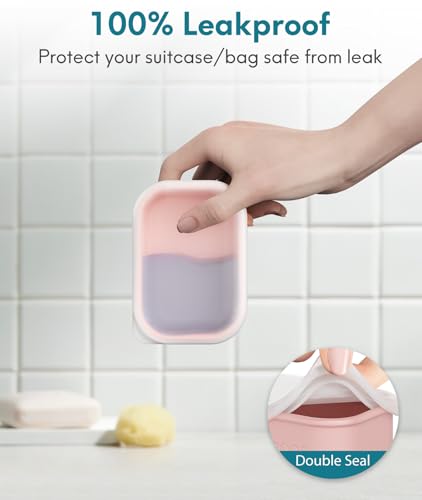 Quatish Compact Leakproof Travel Soap Case, Silicone Soap Box with Draining Layer, Enhanced Soap Container, Suitable for Camping, Gym, Bathroom, Outdoor Essentials, Pink - color: Pink, size: Regular