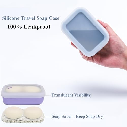 2PC Portable Leakproof Travel Soap Case, Silicone Travel Soap Case, Compact Soap Holder with Drainage Layer, Travel Soap Holder for Camping, Gym, Outdoor Purple&Gray - color: Purple&gray