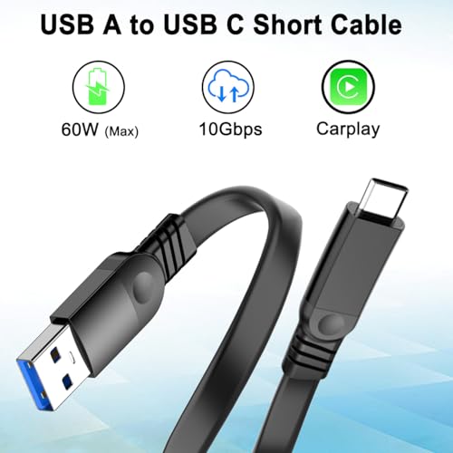 2PCS Short USB A to USB C Cable Flat Type C Cable 3A Fast Charging USB Type C Charging Short Cord for Power Bank,iPad Pro,iPhone 15/16,CarPlay 0.65FT/0.2M