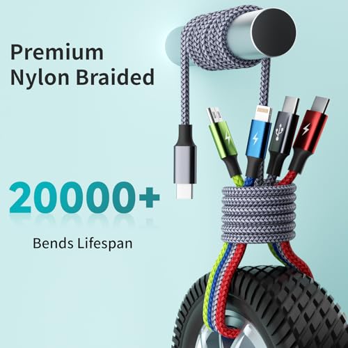 USB C Multi Charging Cable, 4 in 1 Charging Cords with Dual USB C Ports | USB C Input with IP, Dual USB C & Micro Ports, Nylon Braided Phone Charger for Multiple Devices, Travel Essentials - color: Blue_Grey_Red_Green, size: 1Pack5FT