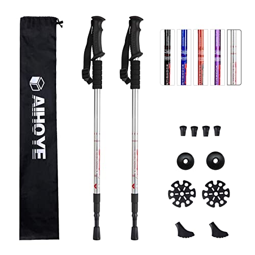 Aihoye Hiking Trekking Poles, 2 Pack Walking Hiking Sticks for Men &Women - color: silver