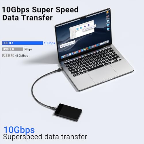 Android Auto & CarPlay USB C Cable 10Gbps, 1FT, 2 Packs, Black | USB 3.1 Gen 2 Type C Cord, 3A Fast Charging, High Speed Data Transfer, Compatible for iPhone 16/15 Pro/Galaxy S24/S23/SSD - color: black, size: 1 ft