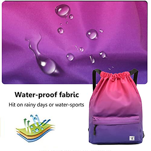 Waterproof Drawstring Bag, Gym Bag Sackpack Sports Beach Backpack for Men Women - color: 07-gradual Purple