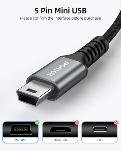 Short Mini USB Cable 1FT 2Pack, 12 inch USB 2.0 A to USB Mini B Data Cable | Fast Charging, Durable Braided, For PS3 Controller, MP3/4Player, Dash Cam, PDA, Camera, GoPro Hero3+, Garmin Nuvi GPS - size: 1FT