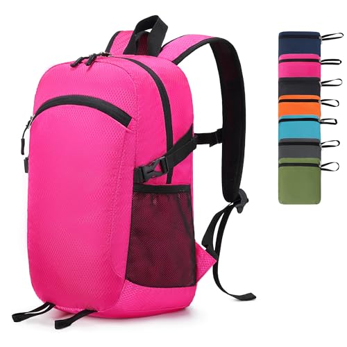 Lightweight Hiking Backpack 18L Packable Foldable Small Daypack Collapsible Travel Bag Water-Resistant for Women (Magenta) - color: Magenta, size: Small