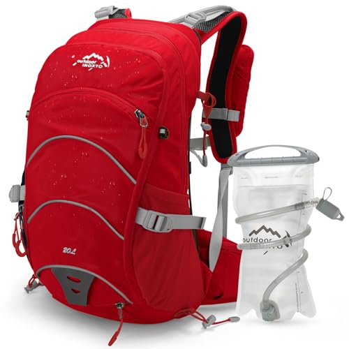 IX INOXTO 20L Hydration Backpack, Waterproof Hiking Internal Frame Backpacks with 2L Hydration Water Bladder and Rain Cover for Men, Lightweight Travel Daypack for Cycling,Camping,Ski (red) - color: Red
