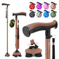Walking Cane for Men & Women Walking Stick for Seniors Folding Canes Quad Cane Adjustable Lightweight Sturdy Collapsible Heavy Duty with Soft TPR T-Handle and Travel Bag - color: Brown