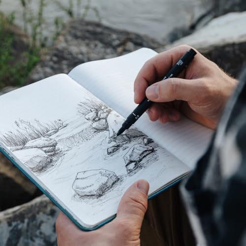 Stone Journal Explorer Notebook – A5 Waterproof Paper Field Journal, Vegan Leather Hardcover, 144 Pages Alternating Ruled & Dot Grid, Back Pocket, Weather-Resistant (Teal) - color: Teal