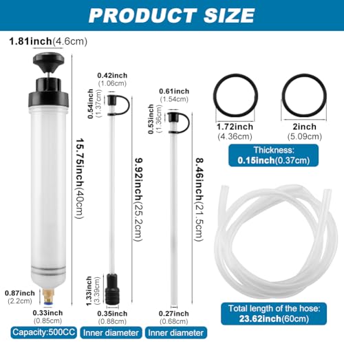 500cc Oil Suction Syrin ge Fluid Transfer Pump, Automotive Brake Fluid Extractor Pump with Long Rubber Hose, Manual Fuel Suction & Filler Vacuum Fuel Transfer Cleaner(Color:Clear)