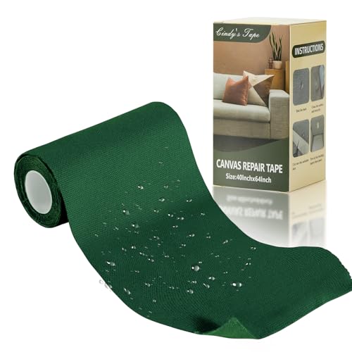 Linen Canvas Repair Tape, 4 x 63 in Dark Green Waterproof Self-Adhesive Patch for Outdoor Gear, Durable and Weatherproof Fabric Tape for Boat Covers,Tents, Sofas,Sun Shades,Awnings and Lounge Chairs - color: Blackish Green