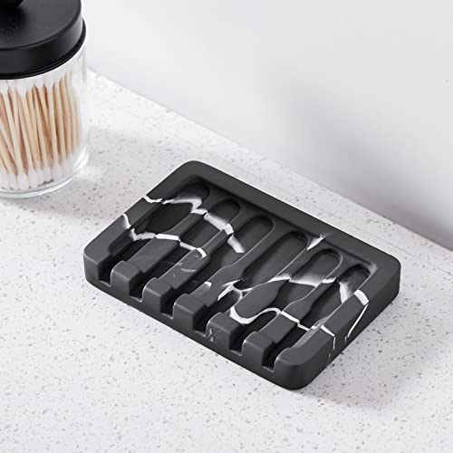INIUNIK Self Draining Soap Dish - Marble Look Soap Holder Tray Savers Box Container Sponge Holder for Bathroom Shower Kitchen, Black - color: Black-1 Pack