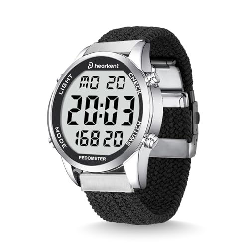 Hearkent Pedometer Watch,Step,Mileage&Calorie Tracker,Large Numbers - color: Men's-black