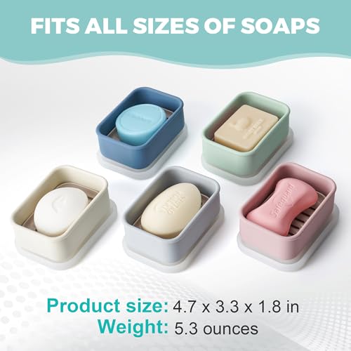 Compact Leakproof Travel Soap Case with Lid & Silicone Strap - Portable Draining Soap Bar Holder for Gym, Bathroom, Camping - Lightweight Silicone Soap Dish Container (Light Green) - color: Light Green