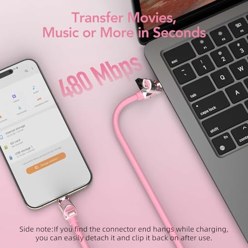 MFish 240W 4-in-1 Fast Charging Cable, Pink, 10FT | Carrying Case, USB-A & USB-C to USB-C/Lightning, For iPhone 17/16/15/14, MacBook, iPad, Laptop, Samsung S25/S24 - color: Pink, size: 10FT