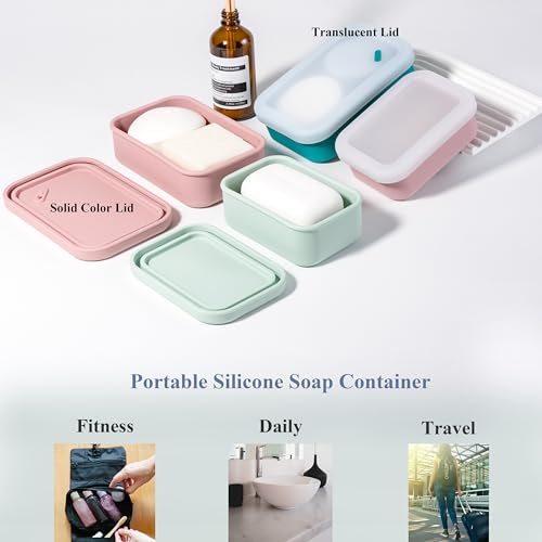 2PC Portable Leakproof Travel Soap Case, Silicone Travel Soap Case, Compact Soap Holder with Drainage Layer, Travel Soap Holder for Camping, Gym, Outdoor Turquoise&Flamingo - color: Turquoise&flamigo