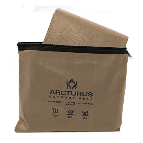 Arcturus Insulated Tarp, Reusable Heavy Duty Thermal Survival Blanket – 60x82in, Reflects 90% Body Heat, Waterproof, Windproof, 3-Layer Design, Reinforced Grommets, Coyote Brown - color: Coyote Brown