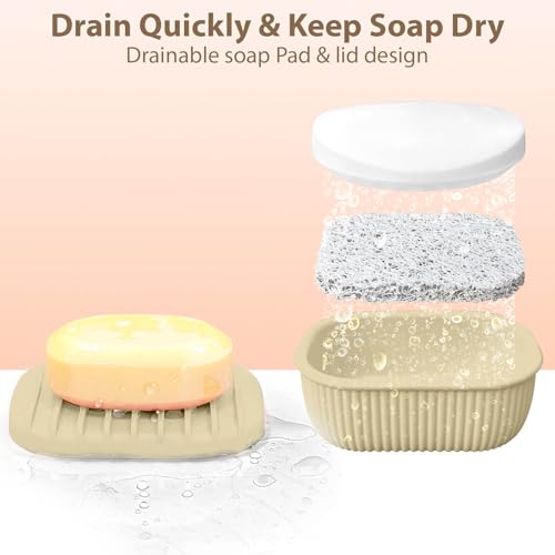 Leakproof Silicone Travel Soap Case with Drainage Layer, Silicone Bar Soap Holder Compact Portable Shatterproof Soap Container Box for Bathroom Gym Camp Travel Toiletries - color: Sand, size: Drainage Lid