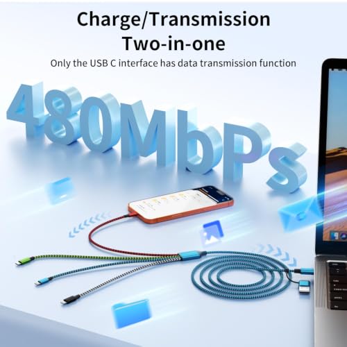 4 in 2 Multi Charging Cable,USBA/ C Charging Cords for Multiple Devices - color: White&Green&Red&Blue