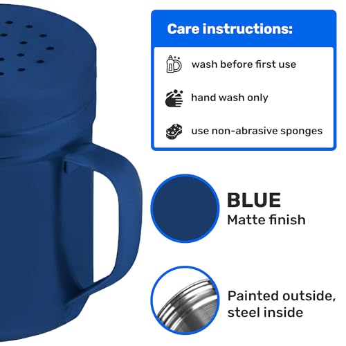CUSINIUM 6oz Navy Blue Stainless Steel Salt Pepper Dredge Shakers - With Plastic Cap - With Handle - Pack of 2 - color: Navy Blue, size: 6 Oz