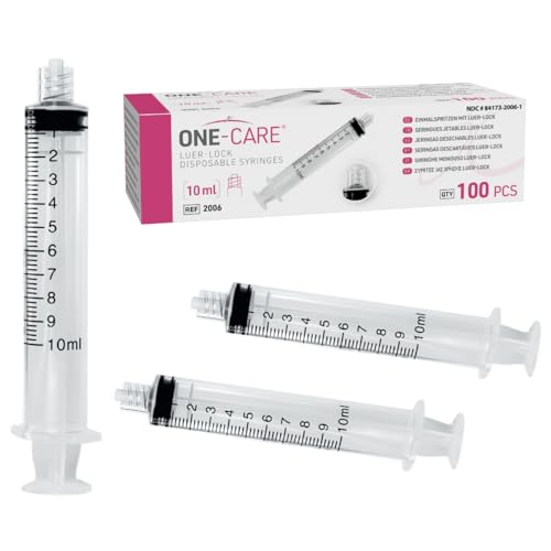 ONE-CARE 10ml (10cc) Luer Lock Syringe, Sterile, Blister-Packed, 100/bx | High-Transparency Barrel, Precise Graduation for Accurate Dosing, Silicone-Lubricated Smooth Plunger Movement, Safe Backstop - size: 10ml