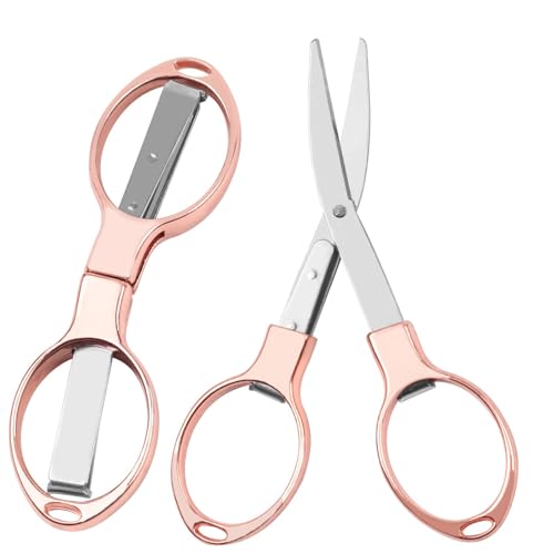 Portable Stainless Steel Folding Scissors - 2 Pack Mini Safety Scissors for Travel, Camping & Office | Compact Durable Design Meets Security Standards - color: 2pcs Rose Gold