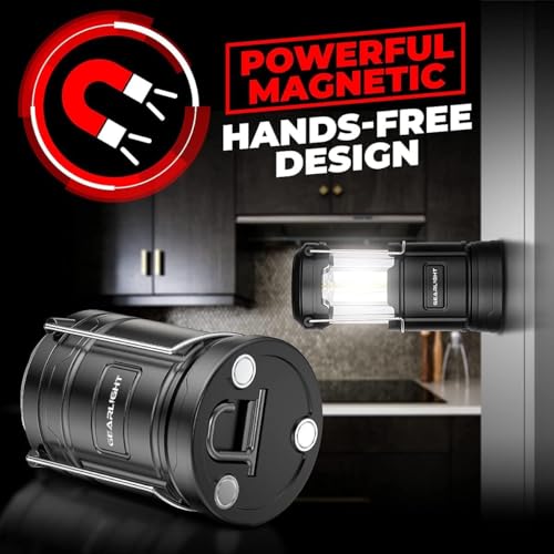 GearLight Rechargeable Camping Lantern - 2 Portable LED Lanterns with Magnetic Base and Foldable Hook for Emergency Use or Campsites, Essential Hurricane Survival Kit - Black - color: Black (Rechargeable)