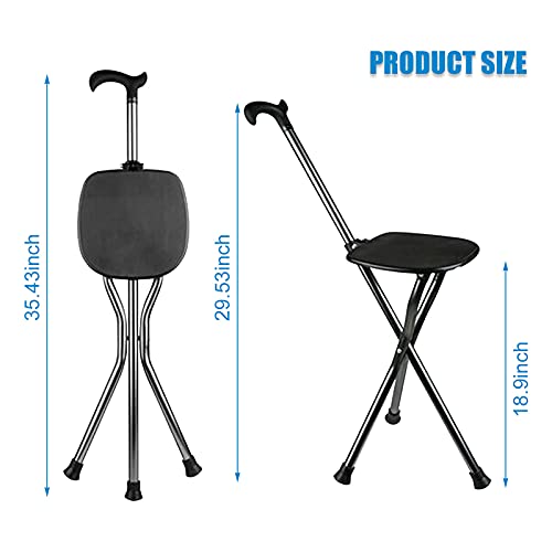 Yayayo Hold 440 lbs Folding Canes with Seat Walking Stick Height Adjustment Cane Seat Capacity Frosted Handle with Magnetic Therapy Stone Crutches Stool - color: Square Black