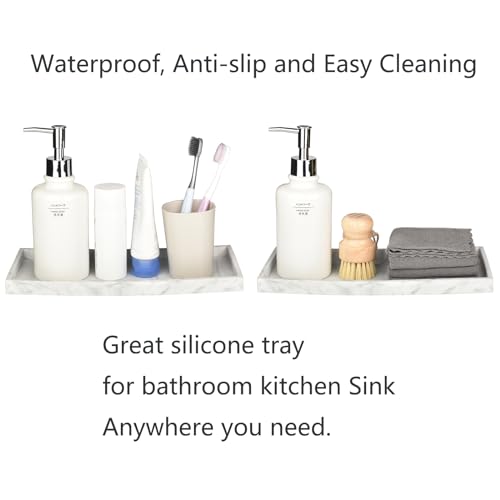 DNC Silicone Bathroom Vanity Tray for Counter, 11.8" Kitchen Sink Soap Tray for Dish Holder Dispenser Countertop Toilet Tank Decor Organizer - color: Marble-like Silicone, size: 11.8" x 5" x 0.7"