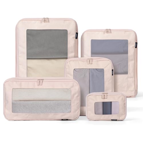 Compression Packing Cubes - Travel Organizer Bags for Suitcases and Luggage, Eco-Friendly Fabric (5-Pack) (Beige) - color: Beige