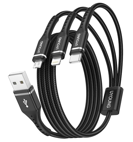 3 in 1 Charger Cable, Multi Charging Cords Universal Charger 4 FT, 2 Pack - color: Black, size: 4FT, style: USB A to Multiple Connectors