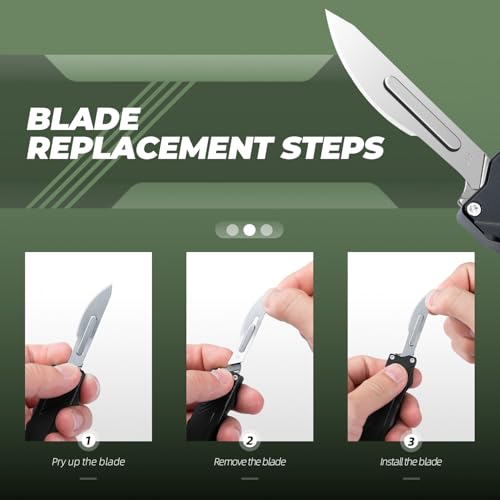 XXOK Utility knife Scalable EDC small pocket knife with clip Box Cutter equipped with 10 razors and sharp surgical carbon steel replacement blades # 24 black - color: Black