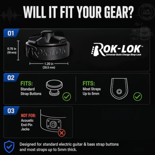 Rok Lok PRO Guitar Strap Lock - 1 Pack (Red) - No Mods Required - color: Red, size: 1 Pack