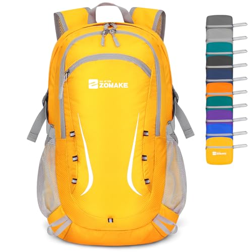 ZOMAKE Lightweight Packable Backpack 35L, Foldable Backpacks Water Resistant Collapsible Light Daypack for Hiking(Yellow) | Light Hiking Backpacks Water Resistant Collapsible Day Pack for Travel, Everyday Carry, Multi-Pocket Layout, Heavy Duty Nylon - col