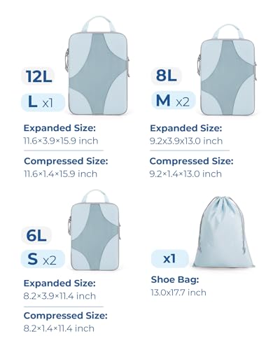 Bagsmart Compression Packing Cubes, Travel Bag Cruise Ship Essentials - color: 04-Misty Lavender, size: 6 Set