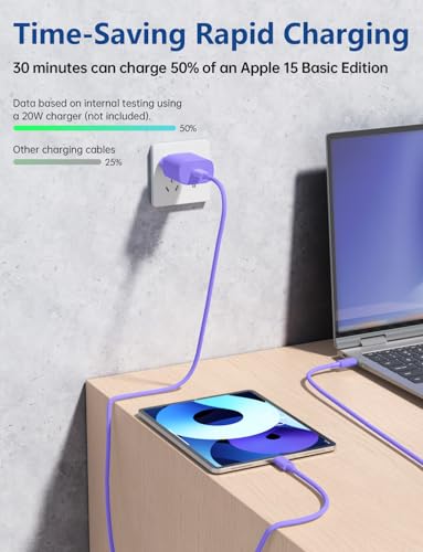 15FT USB C to USB C Cable, Long 60W USBC to USBC Cord Fast Charging | Extra Long Type C to Type C Cable for iPhone 17 16 15 Pro Plus Pro Max,Galaxy S26/S25/S24,iPad Pro/Air,MacBook Pro/Air,Purple - color: Purple, size: 15ft
