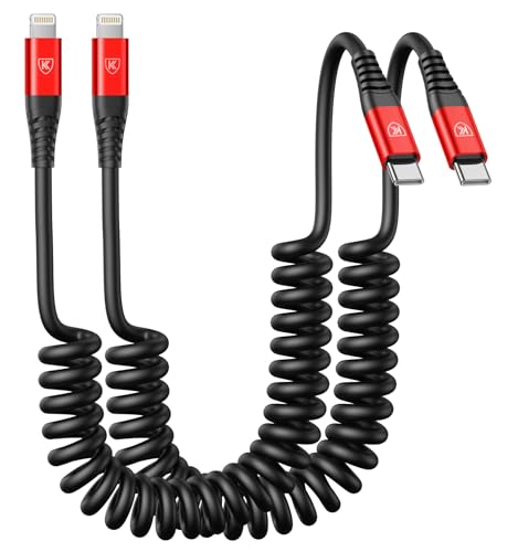 USB C to Lightning Cable 6FT 2Pack, Coil iPhone Charger USB C Fast Charging | for Car [Apple MFi Certified] Coiled Short iPhone Cord Compatible with iPhone14/13/12/11 Pro Max/iPad/CarPlay-Red - color: Red, size: 6FT, style: Usb C to Lightning