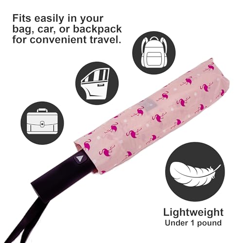 Nollia Compact Travel Umbrella with Auto Open – Windproof Folding Umbrella, Lightweight & Portable for Rain - color: Pink Flamingo
