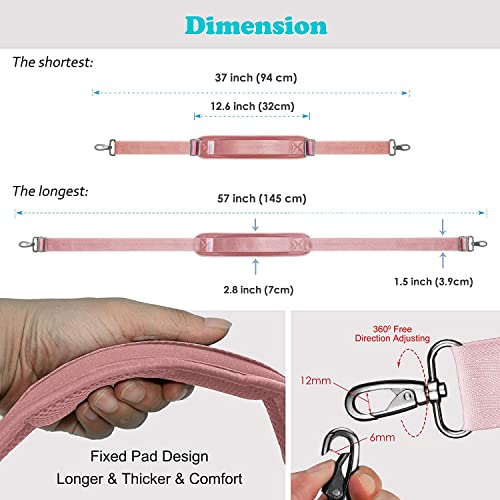 ZINZ Bag Shoulder Strap, Padded Adjustable Shoulder Strap Replacement - color: Pink, size: 57"