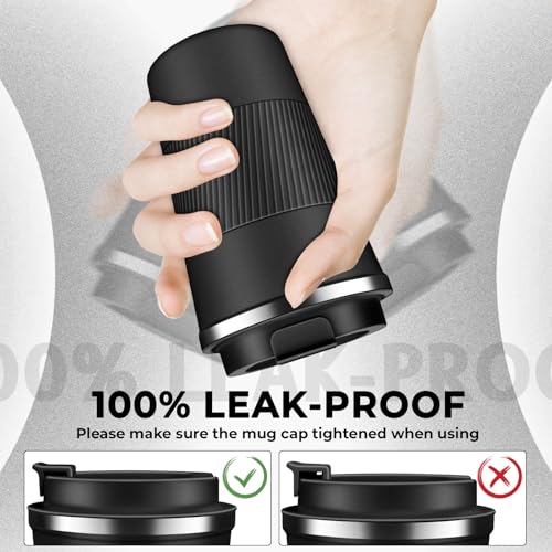 Insulated Coffee Tumbler 12 oz, Stainless Steel Coffee Mug with Lids, Travel Coffee Mug Leak Proof, Double Wall Vacuum Insulated Reusable Coffee Cup, Keep Drinks Hot and Cold (Black, 12 Ounces) - color: Black, size: 12 Ounces